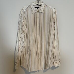 Banana Republic Cream and Tan Striped Dress Shirt